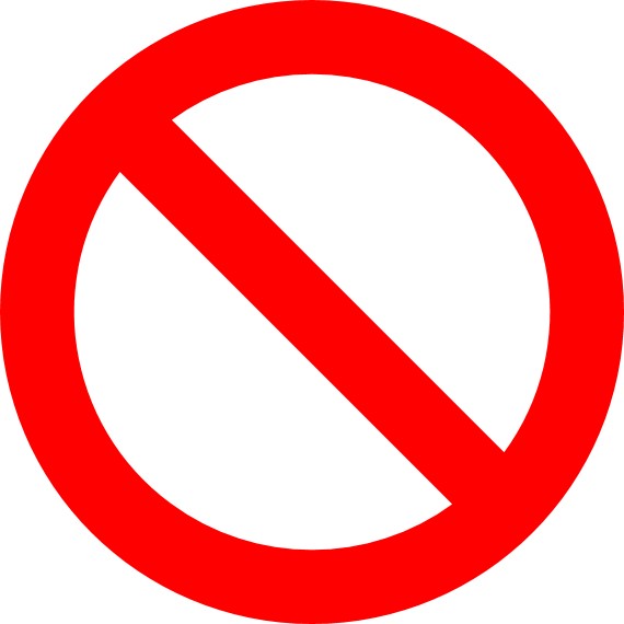 Decorative: the “do not” symbol of the red circle with a line through it.